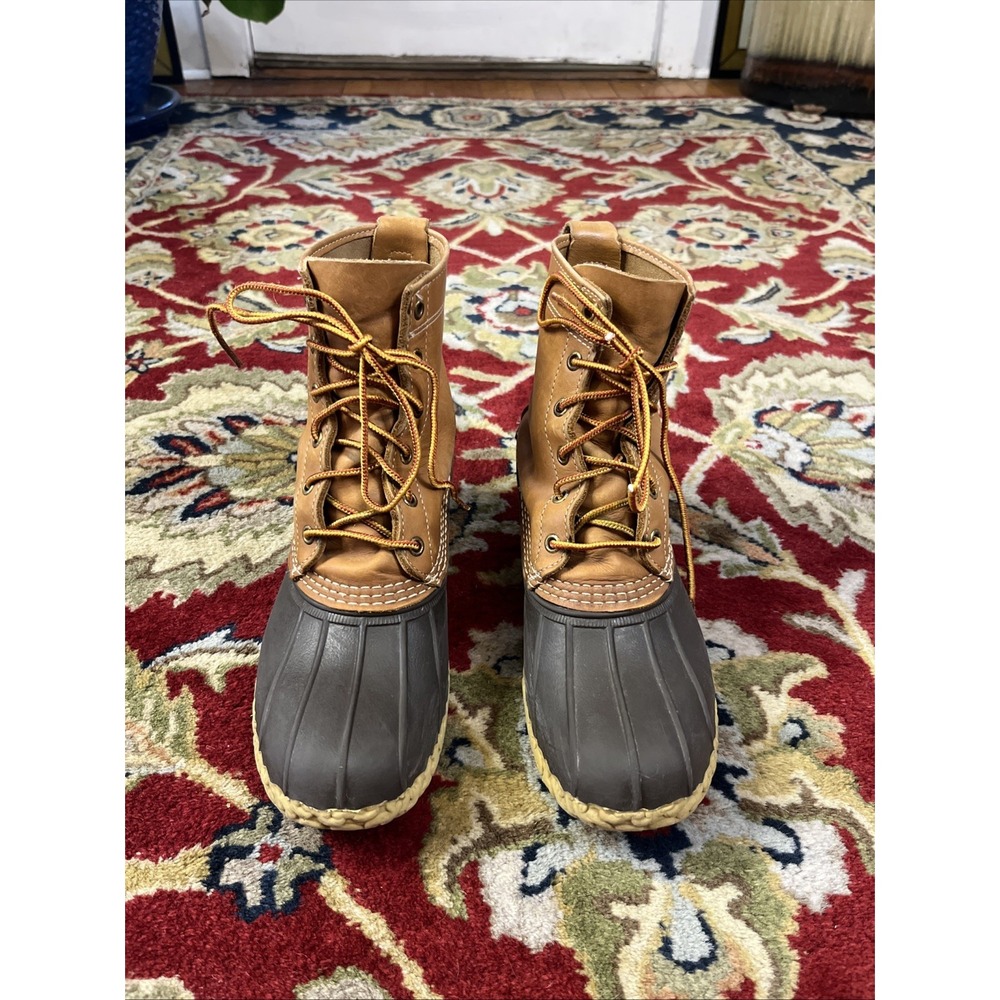 L.L. Bean Boots Womens Size 9 M Brown Black Leather Lace Up Round Toe Ankle Duck